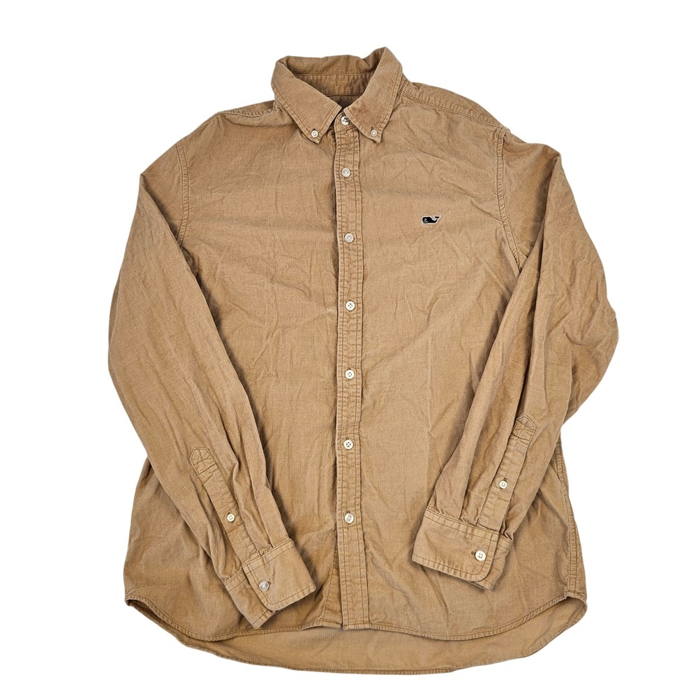 Vineyard Vines Mens Medium Classic Fit Whale Shirt Tan Corduroy Button Down Long